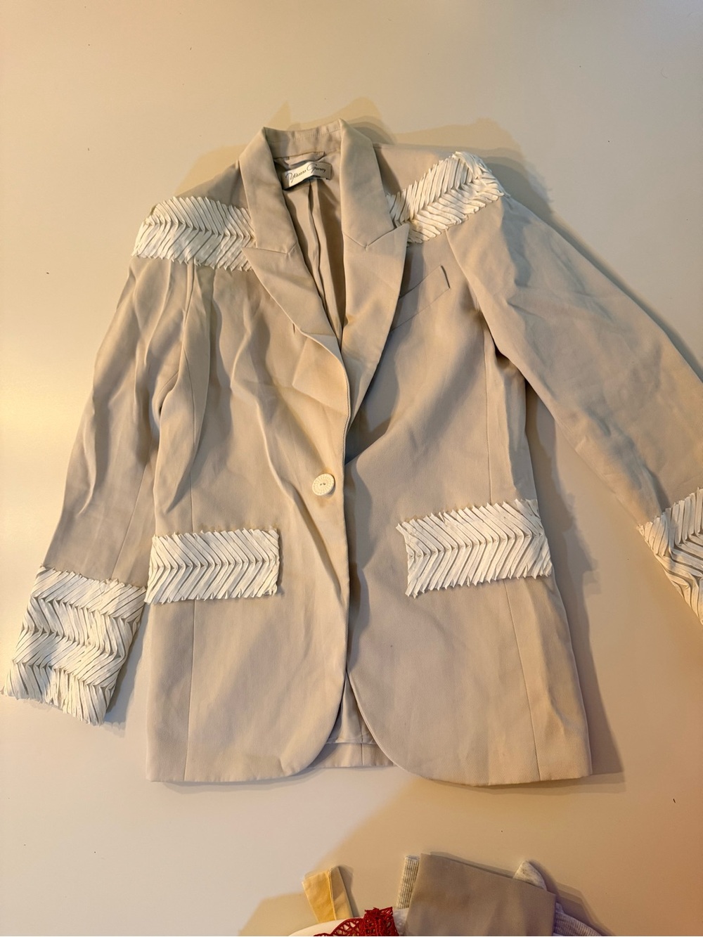 Light Beige Women's Blazer with White Trim